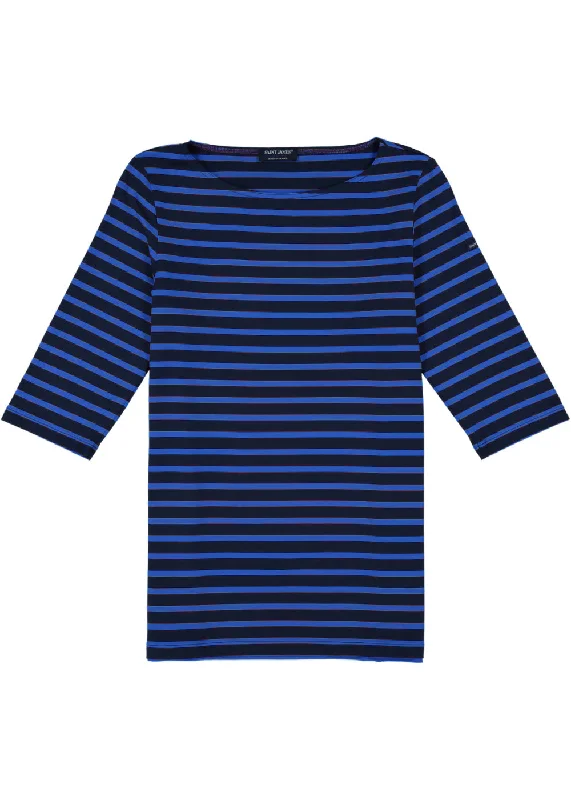 Trendy And Individual Women's Fashion PHARE - Boat Neck Striped Tunic with Slits | Stretch fabric with UV Protection (NAVY / ROYAL BLUE)