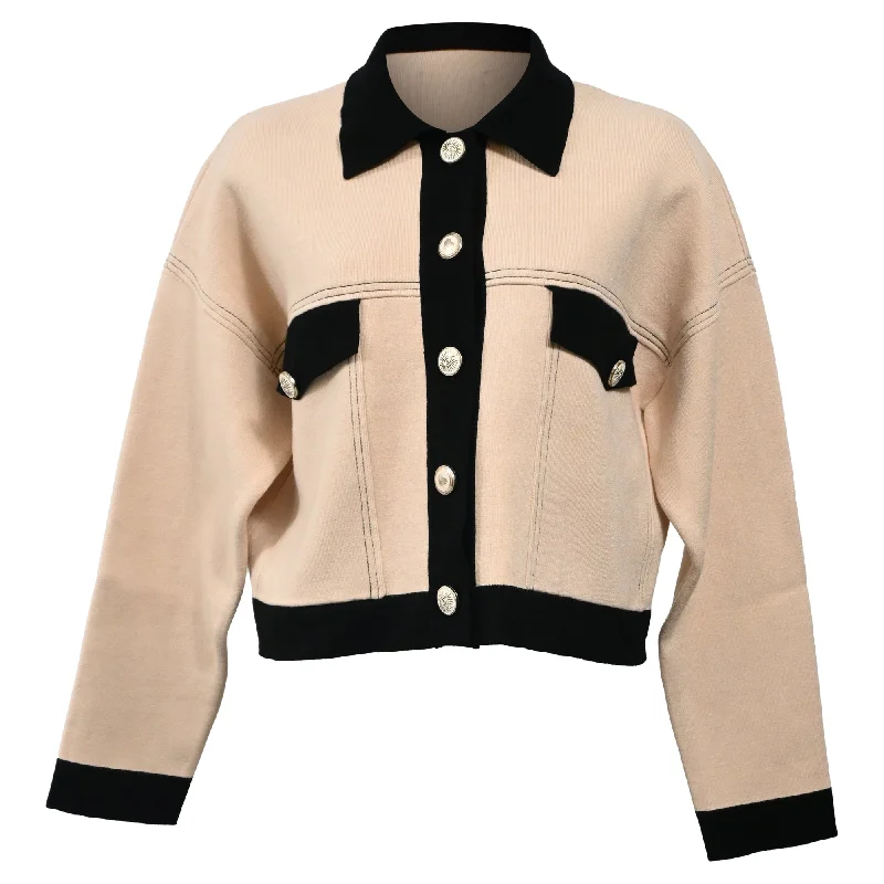 Must-Have Styles Sandro Two Tone Cardigan in Cream Viscose