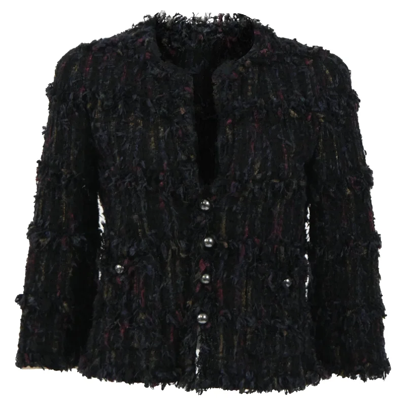 Vibrant Styles Chanel Fringe Jacket in Black Tweed