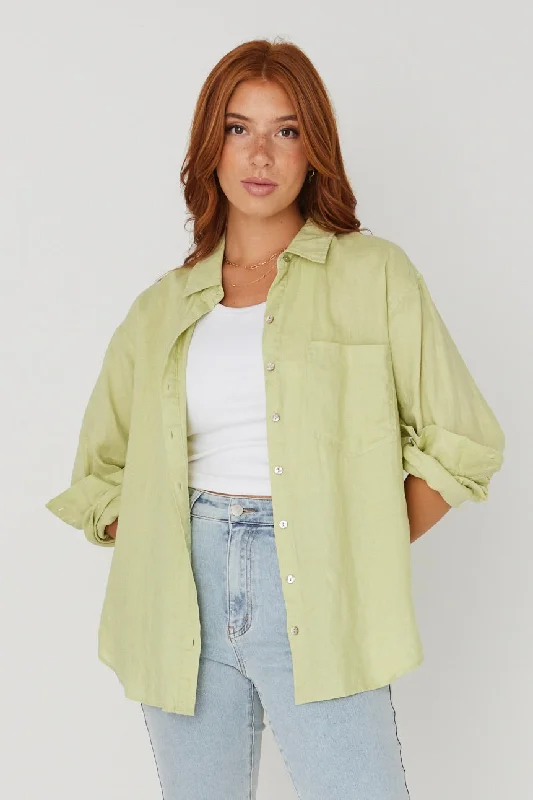 Season Appropriate Women's Collection Optimum Pistachio Linen Oversized Shirt